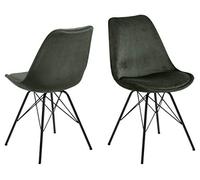AC Design Furniture Emanuel Lot de 2 chaises de Salle à Manger Vert forêt/Noir, Velours et métal 48,5 x 85,5 x 54 cm