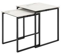 AC Design Furniture Jannis Akranes Table Basse carrée, Plateau de Table Blanc en céramique Rugueuse, Structure en Acier laqué Mat, Noir, Rugueux, avec Jeu de 2 pièces, 50 x 50 x 55 cm