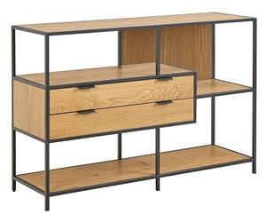 AC Design Furniture Jörn Étagère avec 2 tiroirs et 3 tablettes en mélamine Mat Noir Brut avec détails asymétriques 114 x 35 x 78 cm
