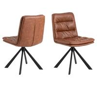 AC Design Furniture Kim Colli Lot de 2 chaises de Salle à Manger en polyuréthane rétro Cognac, Structure 4 étoiles, Cadre Mat Noir Rugueux, Acier revêtu par pulvérisation, avec Fonction rotative