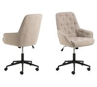 AC Design Furniture Michael Monza Chaise de Bureau avec accoudoirs, Tissu Beige, Structure 5 étoiles, Cadre Noir Mat, Acier revêtu par pulvérisation avec Fonction rotative, Ressort à gaz, agrafage en