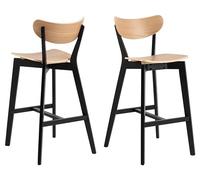 AC Design Furniture Roxanne Lot de 2 tabourets de Bar avec Assise en placage de chêne et Pieds en Bois Noir, Chaise Haute au Style rétro Moderne, Meubles de Bar, Meubles de Cuisine, l 45 x H 105 x P