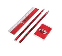 AC Milan Set de Papeterie pour l'école, avec 2 stylos, 1 règle de 15 cm et 1 Gomme, Produit Officiel, Rouge, Classique