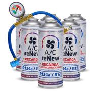 AC RENEW Kit Recharge Climatisation Voiture Remplacement R134a Cartouche Gaz Réfrigérant pour Clim, Bonbonne 220g Plus Rendiment, Naturel et écologique, Facile à Utiliser - Lot de 6
