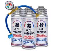 AC RENEW Kit Recharge Climatisation Voiture Remplacement R134a Cartouche Gaz Réfrigérant pour Clim, Bonbonne 220g Plus Rendiment, Naturel et écologique, Facile à Utiliser - Lot de 12
