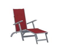Acacia Solide Chaise de Terrasse avec Repose-pied et Coussin Chaise Longue de Patio Bain de Soleil de Terrasse Transat de Jardin Extérieur