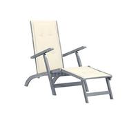Acacia Solide Chaise de Terrasse avec Repose-pied et Coussin Chaise Longue de Terrasse Bain de Soleil de Patio Transat de Jardin Extérieur