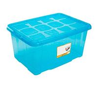 Acan Boîte de rangement avec couvercle, plastique translucide, tiroir multi-usages, rangement, rangement d'objets, maison 60 litres, 29,7 x 61,5 x 45 cm, bleu