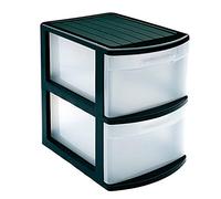 Acan Tradineur Commode en plastique à 2 tiroirs avec base noire, 2 tiroirs, 41 x 28 x 39 cm, sans roulettes, multifonction, idéale pour le bureau ou la maison