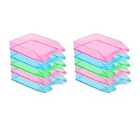ACAN Tradineur Lot de 10 plateaux de bureau empilables, plastique transparent, organiseur de documents A4, magazines, brochures, bureau, fabriqué en Espagne (assortiment - 35 x 26 x 6,5 cm)