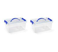Acan Tradineur Lot de 2 boîtes de rangement en plastique pour jouets, livres, vêtements, couvertures, transparentes/anses bleues, n° 22, 22 x 34 x 15,5 cm, 8 l