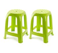 ACAN Tradineur Lot de 2 tabourets en plastique fabriqués en Espagne pour la maison ou le travail 46,2 x 36,5 x 37 cm Jaune verdâtre