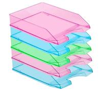 Acan Tradineur Lot de 5 plateaux de bureau empilables, plastique transparent, organiseur de documents A4, magazines, brochures, bureau, fabriqué en Espagne (assortiment - 35 x 26 x 6,5 cm)