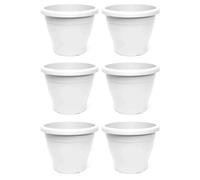 Acan Tradineur - Lot de 6 pots ronds en plastique pour plantes et fleurs méditerranéennes avec trous inférieurs. Récipient, pot extérieur et intérieur de la maison - Couleur blanche - 25 cm
