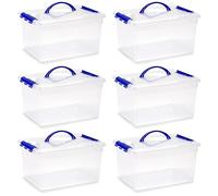 Acan Tradineur - Pack de 6 Boîtes de Rangement Transparentes avec Poignée Bleue - Fabriqué en Plastique - Conteneur pour Ranger Jouets, Livres, Vêtements, Couvertures - N° 9-18 x 34 x 27 cm - 12 L