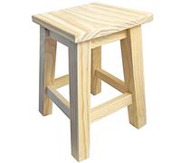 Acan Tradineur Tabouret carré en bois naturel brut avec repose-pieds, stable et robuste, maison, 35,4 x 22,5 x 22,5 cm