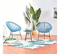 Acapulco salon de jardin 2 fauteuils ronds et table basse bleu