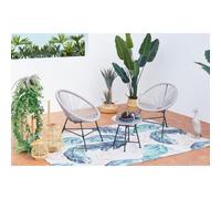 Acapulco salon de jardin 2 fauteuils ronds et table basse gris clair