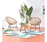 Acapulco salon de jardin 2 fauteuils ronds et table basse naturel