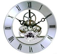 Accarugty Mouvement d'horloge à quartz transparent avec engrenages métalliques visibles, chiffres romains, mécanisme silencieux, pour réparation d'horloge murale, finition dorée ou argentée (97 mm