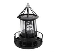 Accarugty Phare solaire rotatif à 360 degrés pour décoration extérieure, lampe étanche en fer et ABS pour terrasse, cour, allée, noir ou rouge