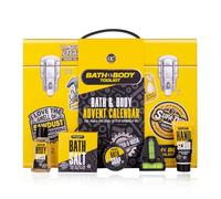 Accentra calendrier de l'Avent BATH & BODY TOOLKIT 24 surprises cosmétiques | Coffret cadeau Noël, boîte effet mallette d'outillage jaune, format 31 x 14 x 23 cm, ambiance festive bain soin rituel maison