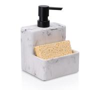 Accessoire de cuisine – distributeur de savon carré aspect pierre, rangement de cuisine pour savon liquide, liquide vaisselle et éponge – distributeur de liquide vaisselle haut de gamme avec bac d'égo