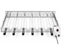 Accessoire de grill en acier inoxydable BBQ-Toro, avec 6 brochettes, dimensions 70 x 40 cm, moteur situé à droite, avec prise secteur et port USB