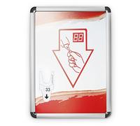 Accessoire du système Meto Turn-O-Matic : panneau d’information FS902 pour distributeur de tickets, comprenant un cadre en aluminium pliable doté d’accessoires de montage et d’une fiche d’instructions