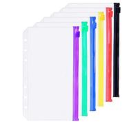 Accessoire pour classeur à anneaux en D Pochettes perforées Séparateur Règle Onglet Index (6 Couleur Poche zippée, A6)