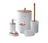 Accessoire Salle De Bain Ensemble de Salle Bain 6 pièces, Accessoires nécessités Quotidiennes, Poubelle Porte-Brosse à Dents, Distributeur Savon, Vaisselle, Brosse Toilette(White 6 Pcs)