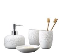 Accessoire Salle De Bain Salle de Bain créative Quatre pièces Blanc Motif gaufré Accessoire Lotion Bouteille Porte-Savon Bouche Tasse Plateau