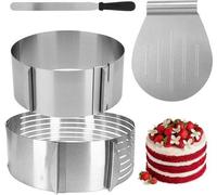 Accessoires à gâteaux en acier inoxydable, lot de 4 pièces : guide de découpe, fond à tarte, couteau, spatule