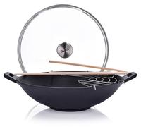 Accessoires de cuisine DUKA : vaisselle, plats de service, décoration de table. Un wok en fonte de 30 cm, avec couvercle et accessoires, de la marque Björn Duka