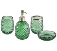 BELIANI Ensemble d'accessoires de salle de bain 4 pièces verre vert distributeur de savon porte-savon porte-brosse à dents verres