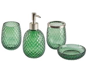 Accessoires de Salle de Bain en Verre Vert 4 Pièces Glamour et Fonctionnel Canoa
