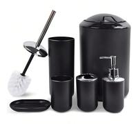 Accessoires de salle de bain - Ensemble cadeau de 6 pièces comprenant porte-brosse à dents en plastique, gobelet à brosse à dents, distributeur de savon et porte-savon, porte-brosse de toilette, poube