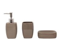 MSV - Ensemble d'Accessoires Salle de Bain 3 Pièces Céramique - Distributeur de Savon - Porte Savon - Gobelet - Couleur Taupe - Design Solide et Esthétique