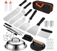 Accessoires pour barbecues et planchas - Set de 29 ustensiles - Acier inoxydable et plastique - Spatule, presse à hamburgers, pince, pinceau - Pour barbecue d'extérieur