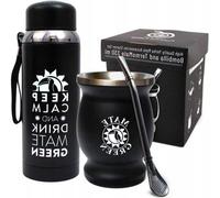 Accessoires pour le thé Yerba Mate | Tasse isotherme double paroi noire - Thermos noir - Paille bombilla