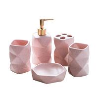 Accessoires Salle Bains En Céramique Mis Salle Bains Toilettes Hôtel Salle Lavage Set 4-5-6 Set Pièce Distributeur Savon Tumbler Porte-Savon Tasse Rince-Bouche Porte-Brosse À Dents,Rose,5 Piece Set