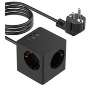 Accezz PowerCube Strip | 6-en-1 - 1x USB-C + 2x USB-A + 3x prise - 4000 watts - Noir