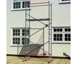 Accueil Master Bricolage Échafaudage à tour | Hauteur de travail de 5 m | Échafaudage mobile | Montage rapide | Aluminium