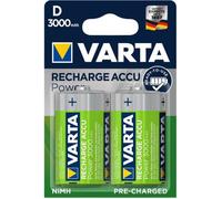 Varta Rechargeable NiMH D 1.2V 3000mAh - Pack de 2 Batteries - Dimensions 3.42cm x 6.15cm - Poids 73g - Conditionnement Blister - Référence 56720-101-402