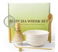 Accwork Kit Matcha Complet, 7 PCS Coffret Matcha Cadeau de Noël - Fouet Matcha/Chasen, Porte Fouet, Bol Matcha, Ustensiles pour Cérémonie du Thé Japonaise Traditionnelle