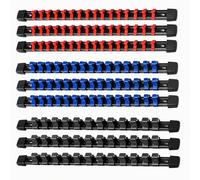 ACEBON Lot de 9 Porte-Douilles 1/2" (12,7 mm), 3/8" (10 mm), 1/4" (6,3 mm), Rail de Rangement avec 129 Clips, Support pour Douilles Métriques et SAE, Organisateur pour Boîte à Outils