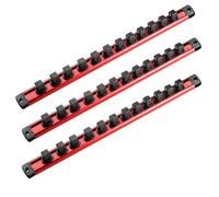 ACEBON Rail Porte-Douilles Magnétique 1/2" Lot de 3, Organisateur de Douilles en Aluminium Rouge avec 36 Clips Noirs, Support de Douilles pour Servante d’Atelier, Garage et Panneau Mural