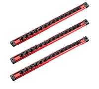 ACEBON Rail Porte-Douilles Magnétique 1/4" Lot de 3, Organisateur de Douilles en Aluminium Rouge avec 42 Clips Noirs, Support de Douilles pour Servante d’Atelier, Garage et Panneau Mural