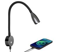 acegoo Lampe de Lecture LED 12V Camping-Car avec Chargeur USB Lit Murale Chevet Spot, Col de Cygne Flexible Dimmable DC12-24V pour Bateau Cabine Camion Van Caravane (Noir Brillant)