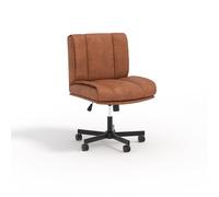 Acekool Chaise de Bureau sans accoudoirs Criss-Cross avec roulettes, Assise Large pour s’asseoir en Tailleur, pivotante 360° et Hauteur réglable, revêtement Similicuir - Marron